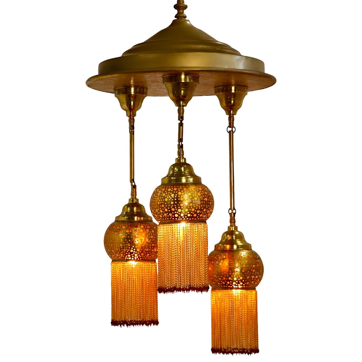 Brass Chandelier with Dangling Fringes
