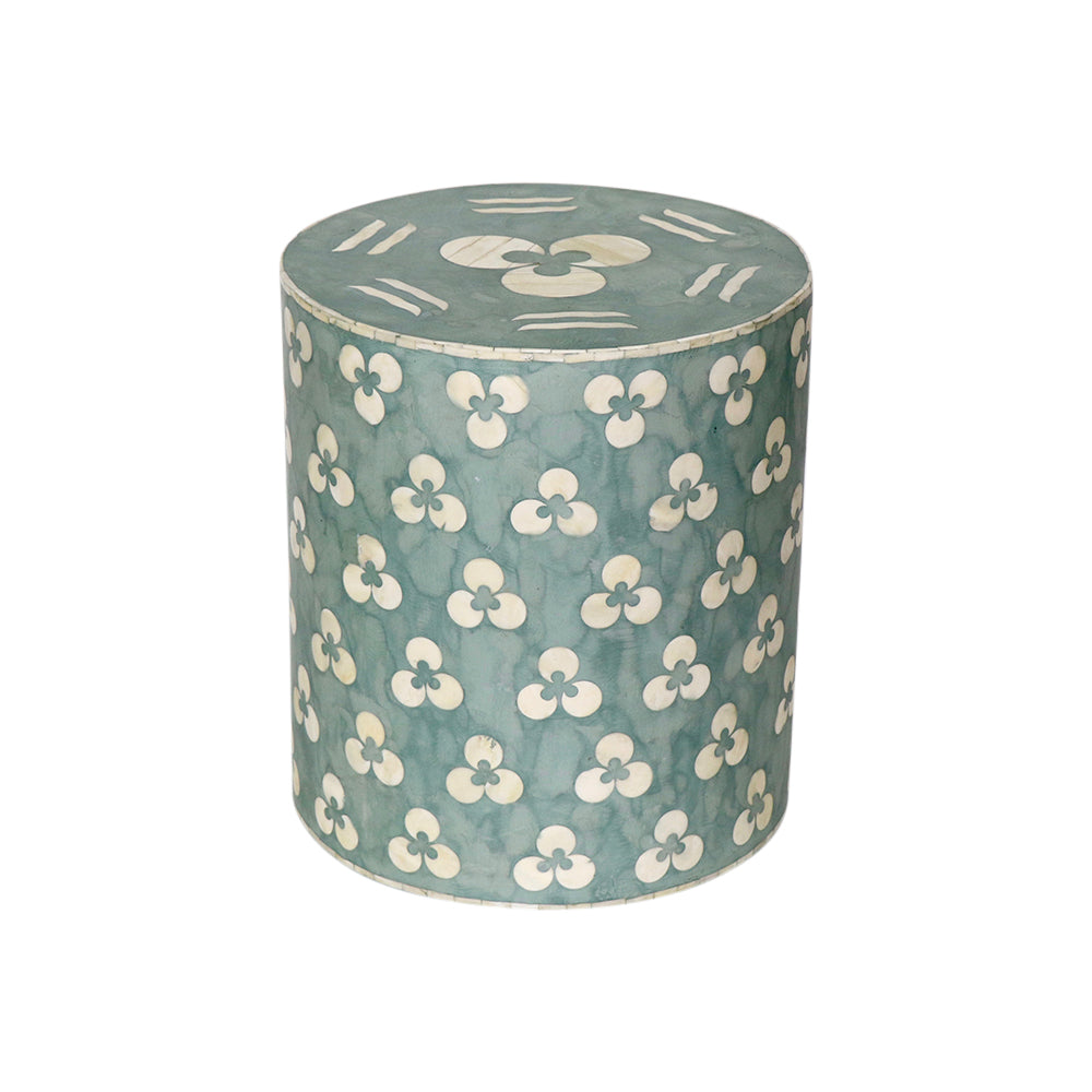 Chintamani Bone Inlay Drum Side Table- Turquoise