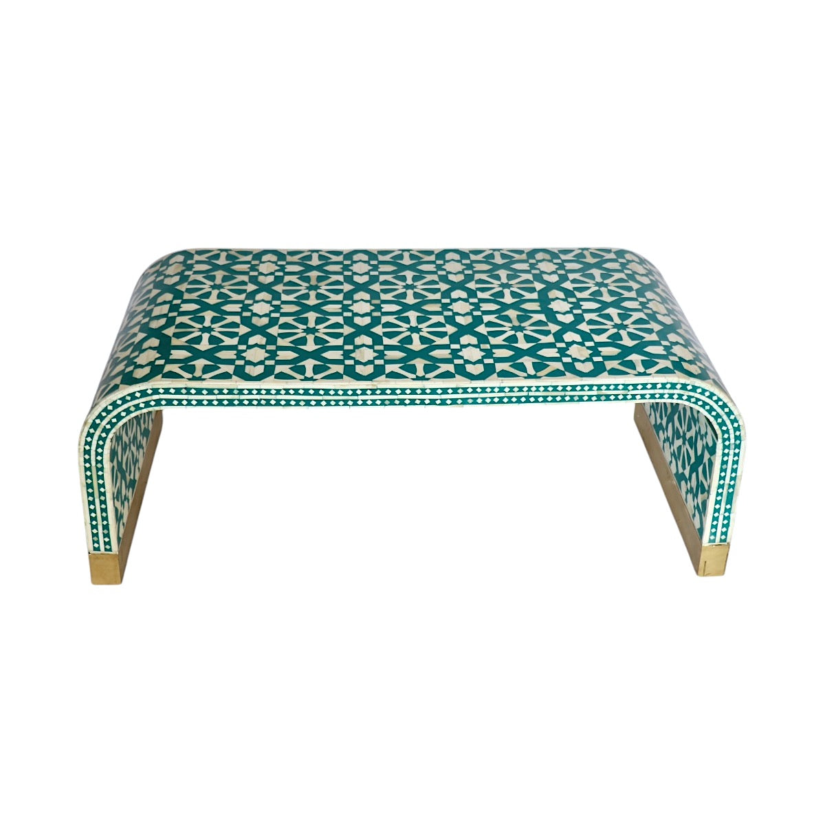 Fez Bone Inlay Coffee Table with Arabesque Pattern- Turquoise
