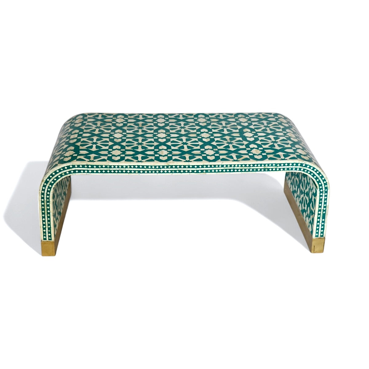 Fez Bone Inlay Coffee Table with Arabesque Pattern- Turquoise