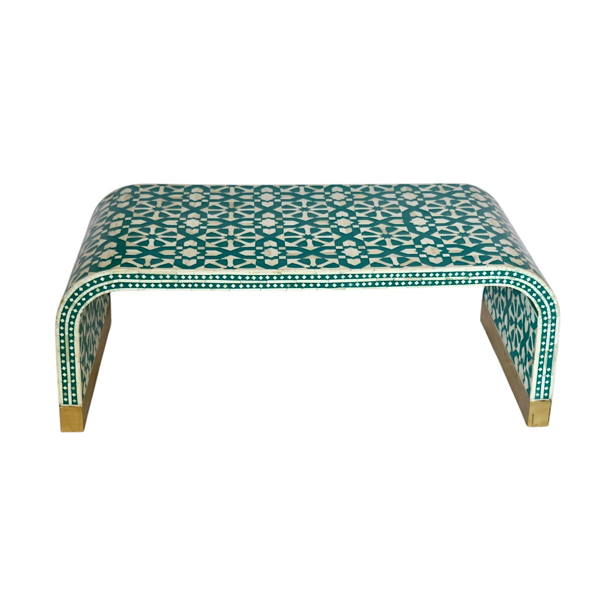 Fez Bone Inlay Coffee Table with Arabesque Pattern- Turquoise