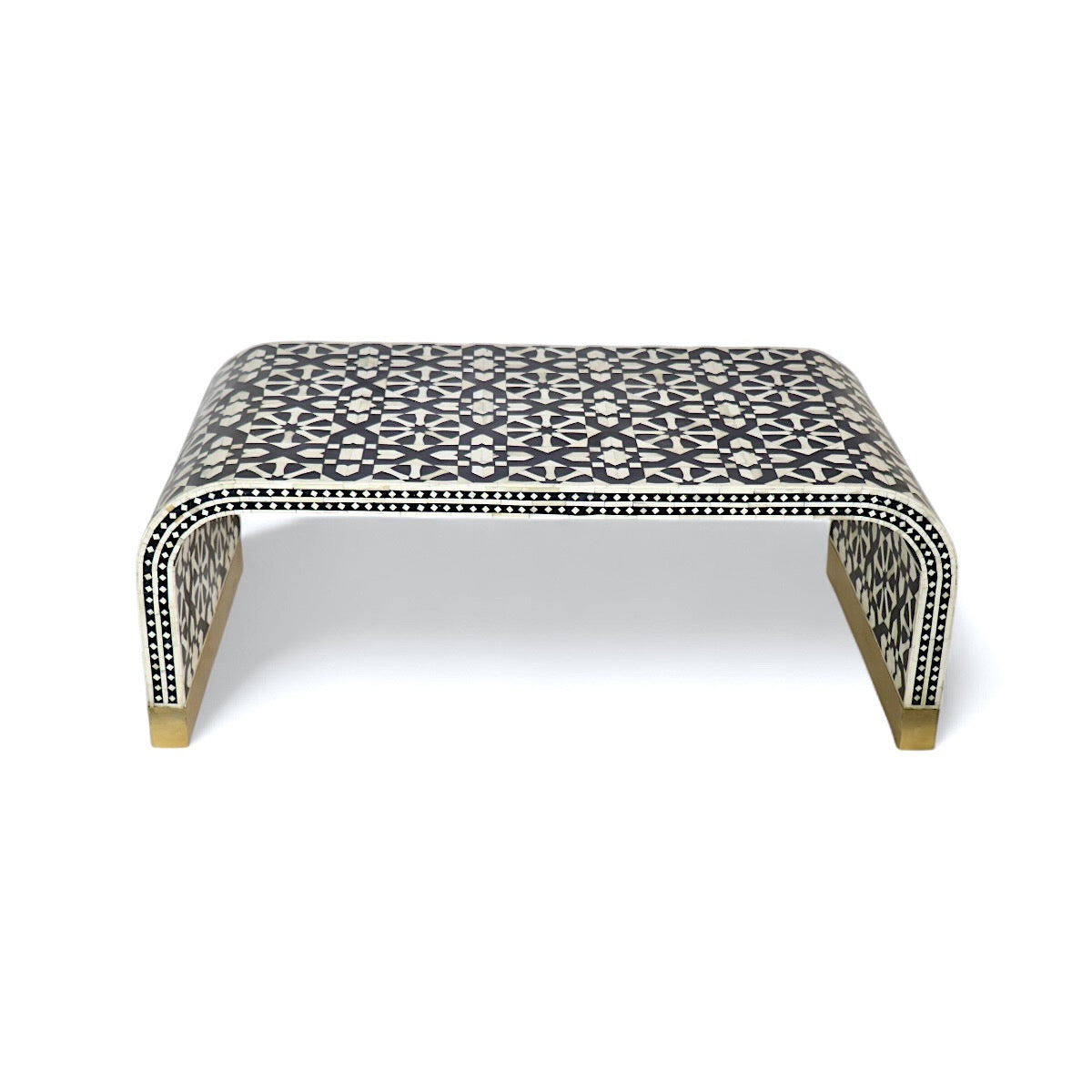 Fez Bone Inlay Coffee Table with Arabesque Pattern- Black