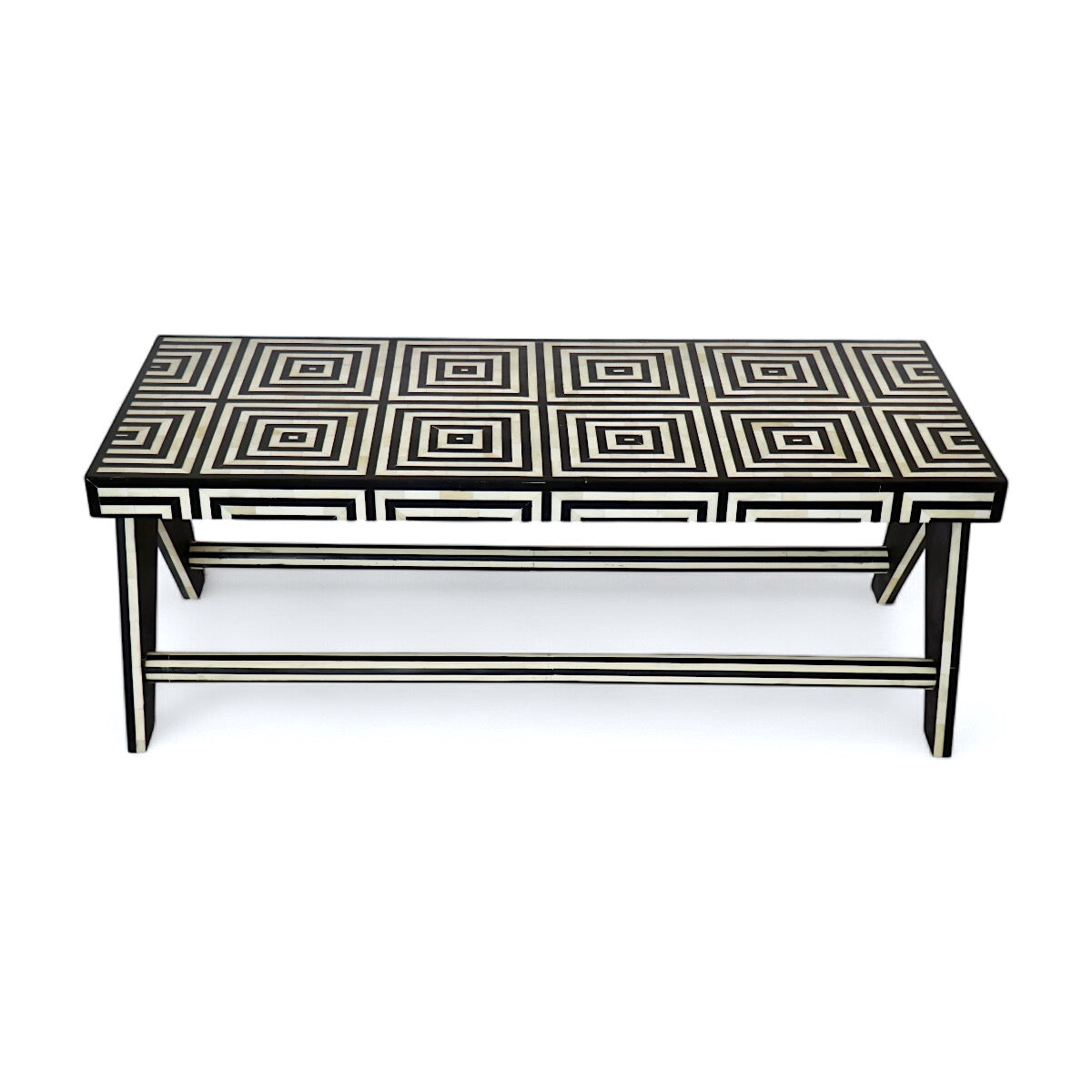GEOMETRIC PATTERNED BONE INLAY BENCH