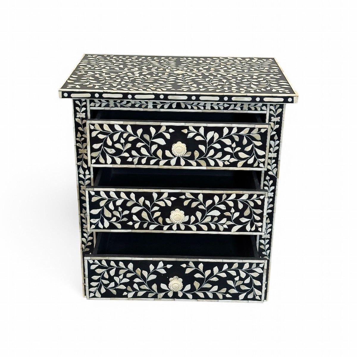 Handcrafted Black Bone Inlay Nightstand Table