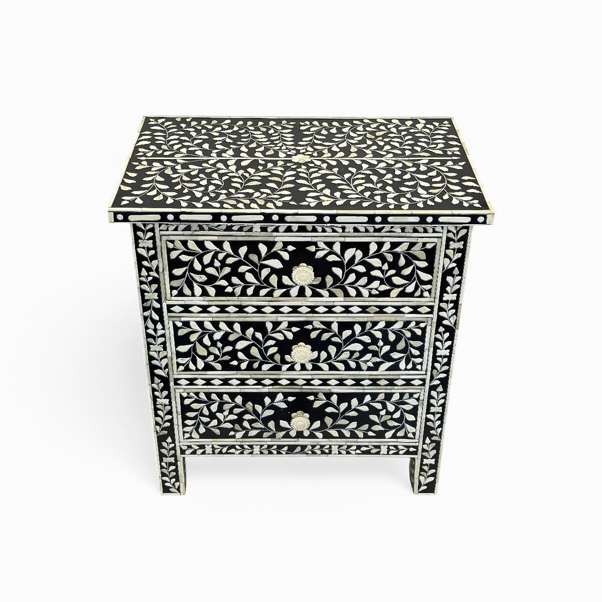 Handcrafted Black Bone Inlay Nightstand Table
