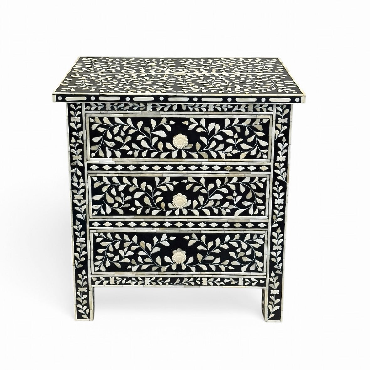 Handcrafted Black Bone Inlay Nightstand Table