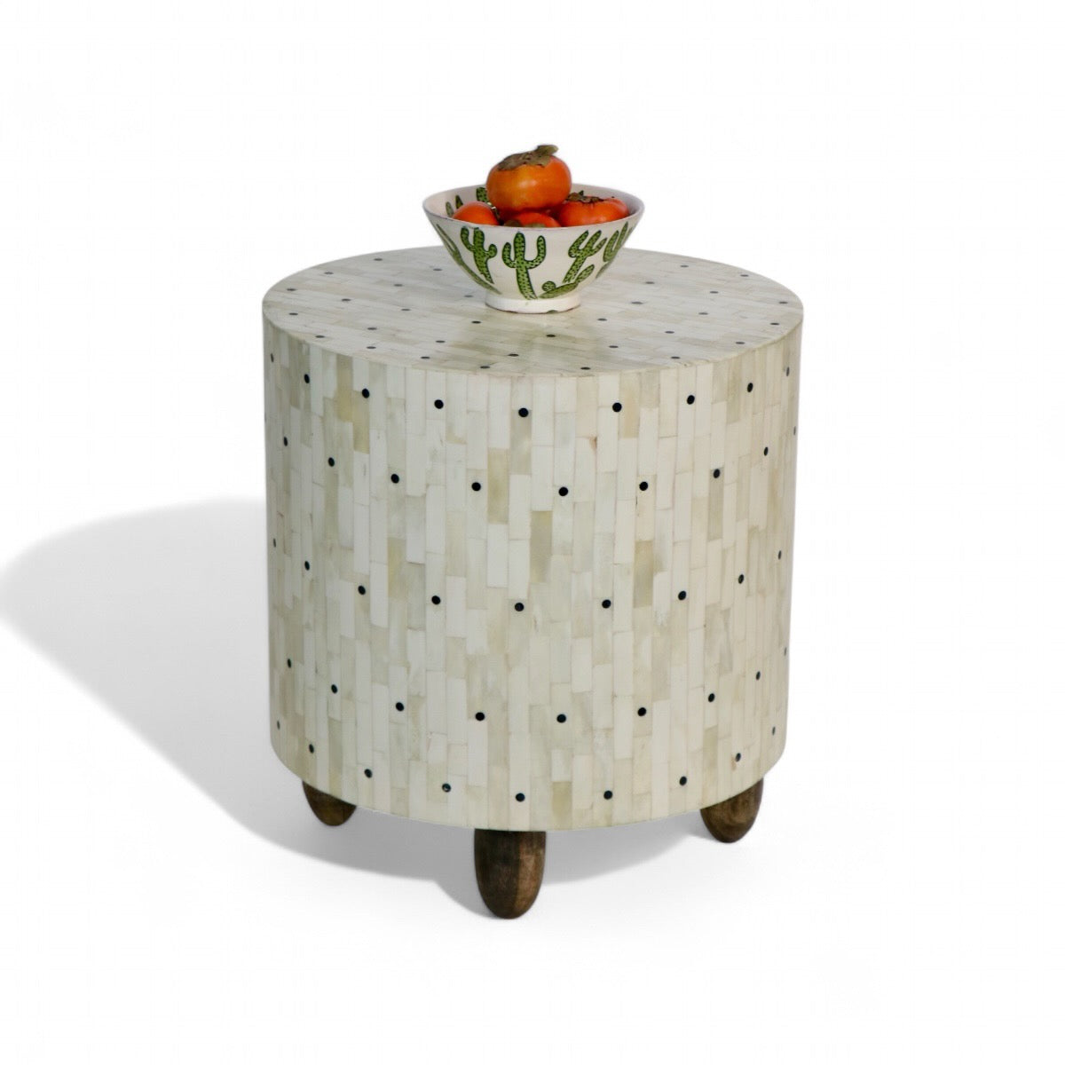Handcrafted Bone Inlay Table with Black Dots