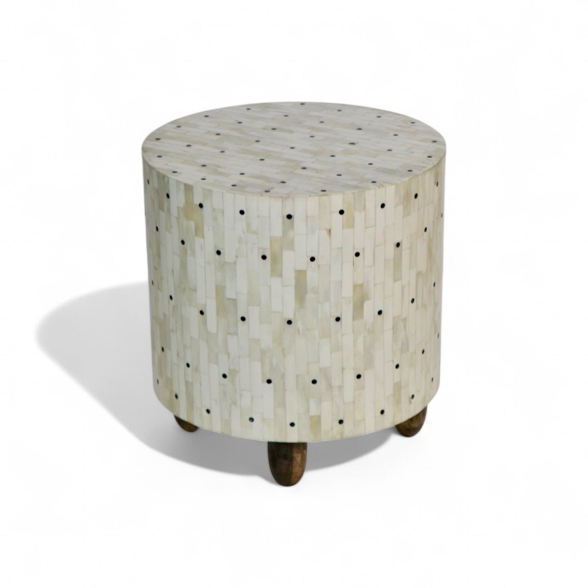 Handcrafted Bone Inlay Table with Black Dots