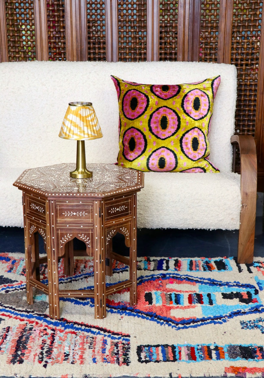 Ikat Velvet Cushion- Yellow & Pink