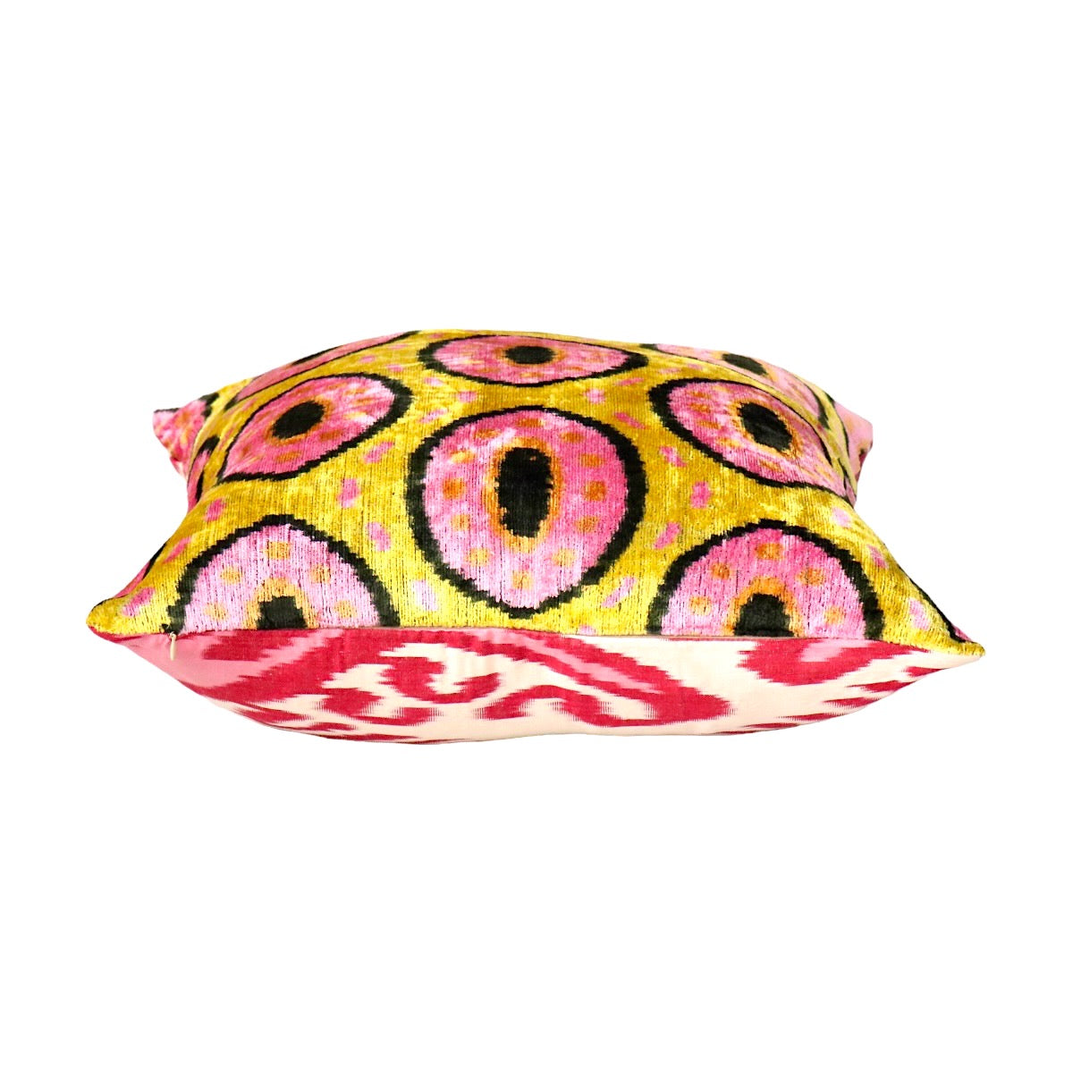 Ikat Velvet Cushion- Yellow & Pink