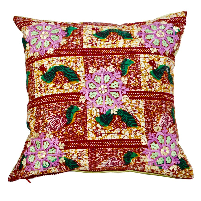 African Rabati  Embroidery Throw Pillow