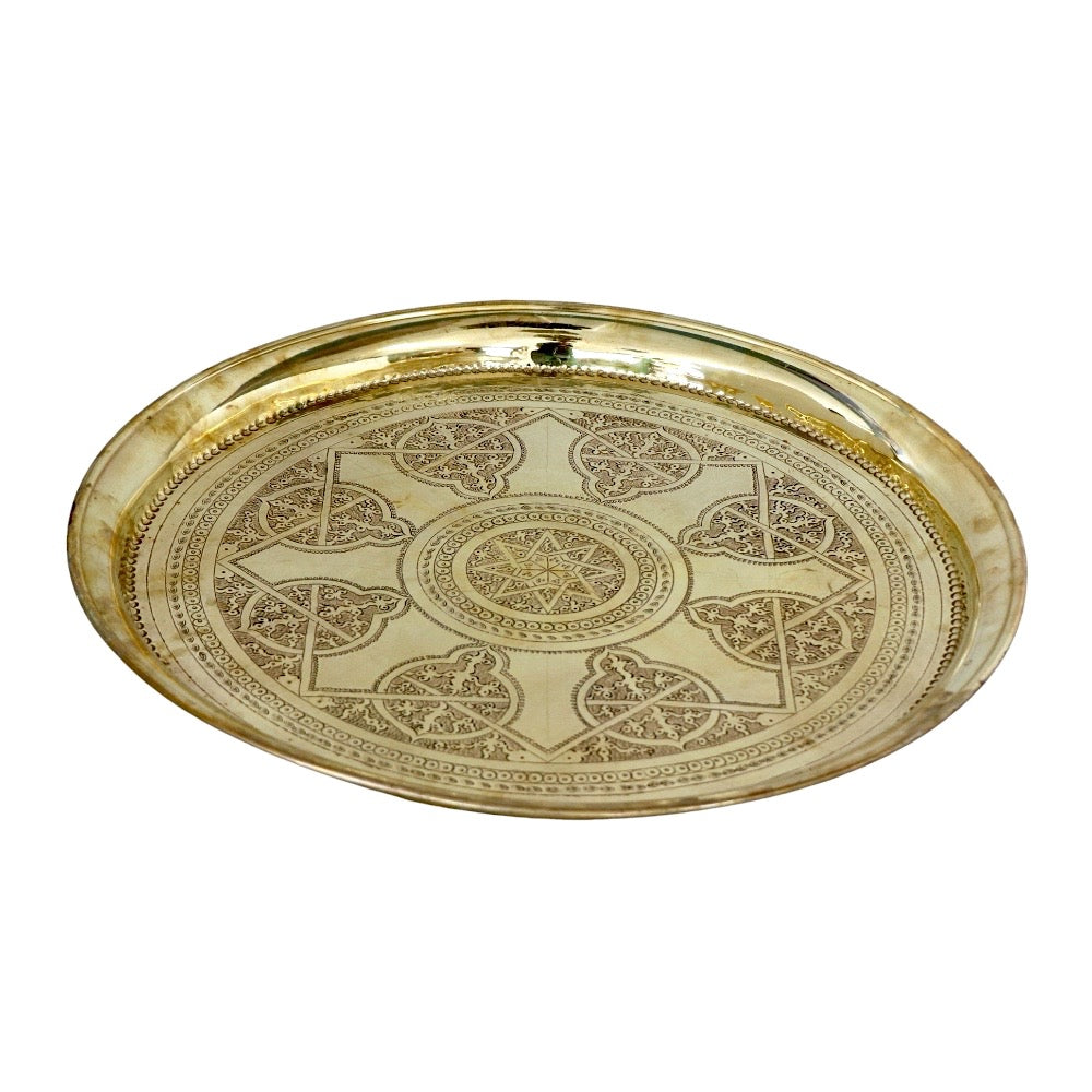 Moroccan Vintage Brass Tray- 22"