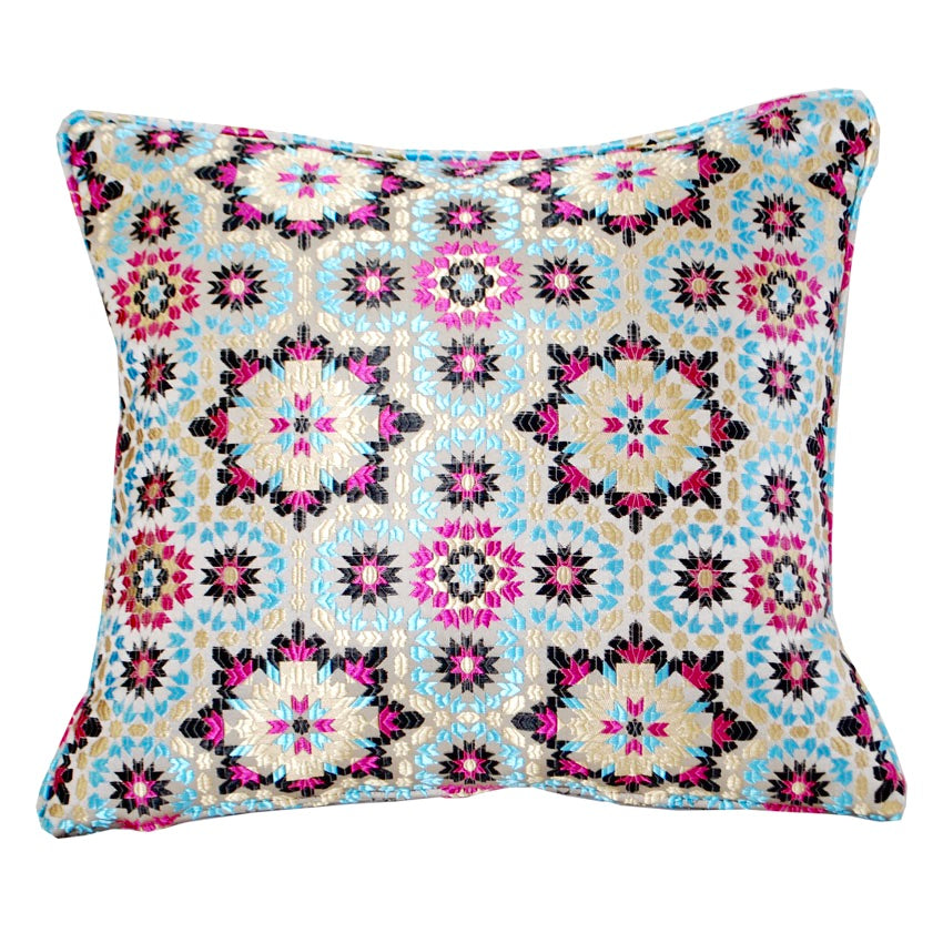 Moroccan Zellij Fabric Throw Pillow , Blue