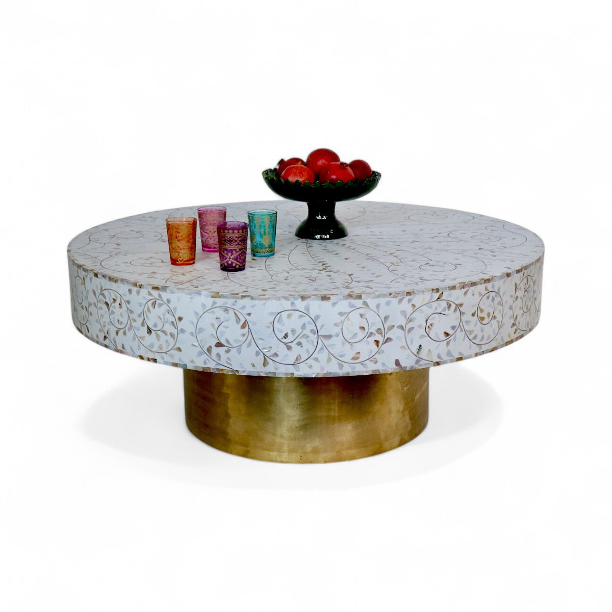 Mother Of Pearl Inlay White Coffee Table