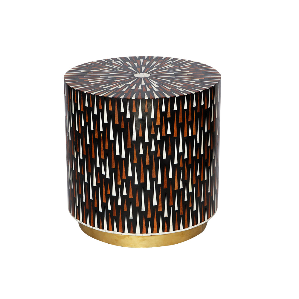 Salim Wood & Bone Inlay Drum Table