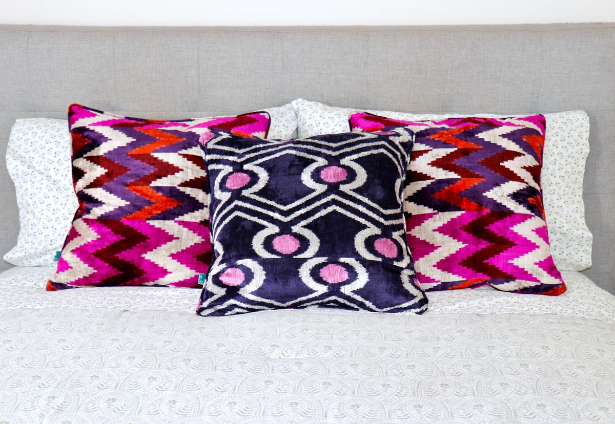 Samarkand Plum Ikat Velvet Pillows