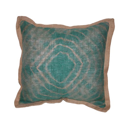Tie dye turquoise burlap pillow