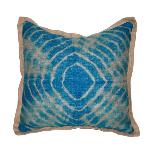 Tie dye teal burlap pillow