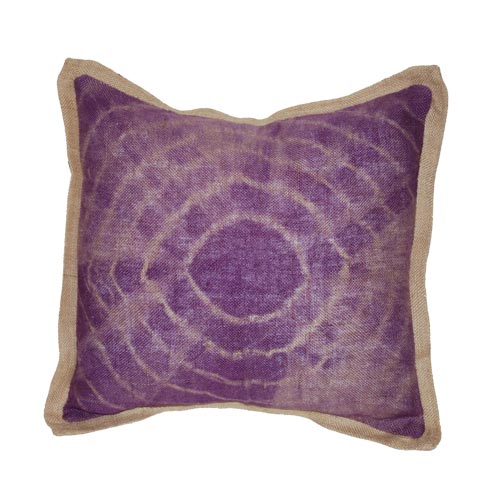 Tie dye purple burlap pillow