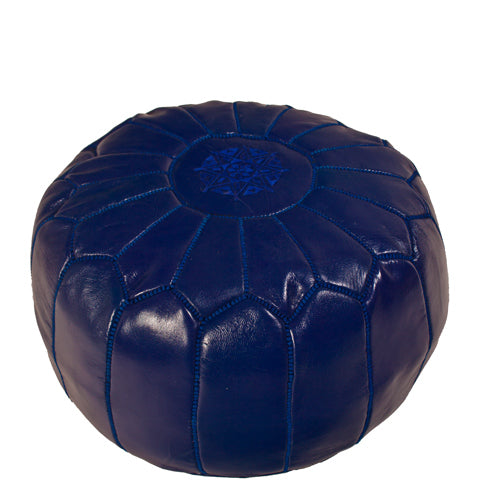 Moroccan Leather Navy Pouf