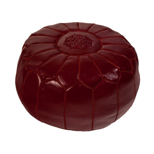 Burgundy Moroccan Pouf  Leather