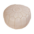 Moroccan White Leather Pouf