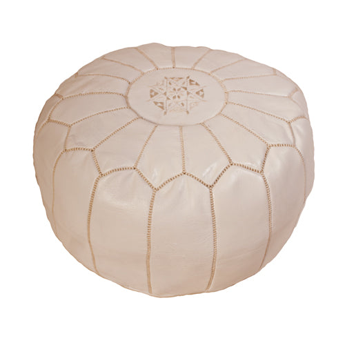 Moroccan White Leather Pouf