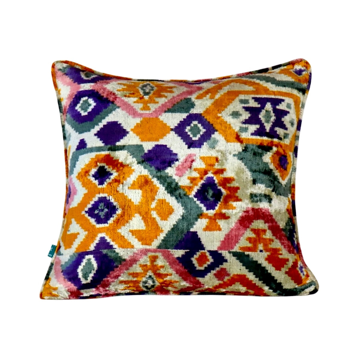 Velvet Ikat Pillow- Saffron& Purple
