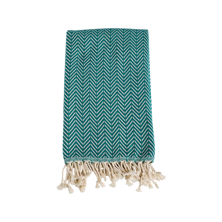 Zig Zag  Organic Cotton Turkish Towel- Teal