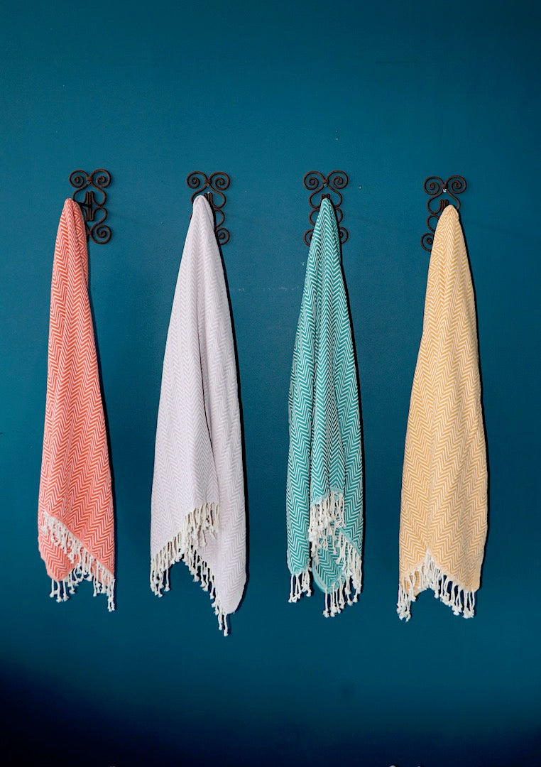 Zig Zag  Organic Cotton Turkish Towel- Teal
