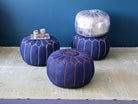 Moroccan Denim Leather Pouf